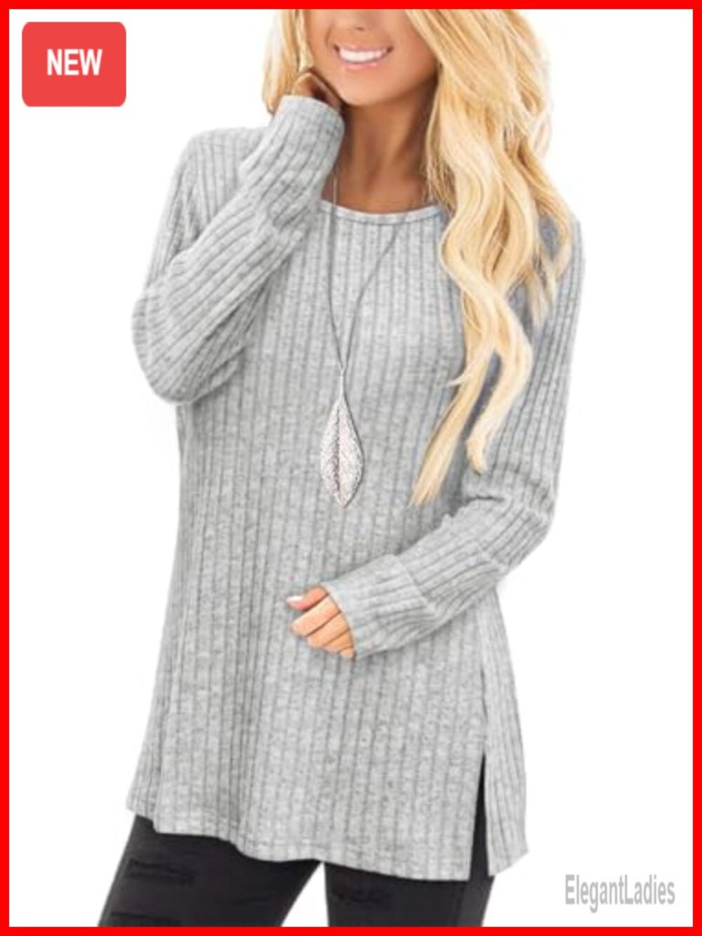 Womens Long Sleeve Crew Neck Tunic Top Side Split Loose Fit Fall Sweater